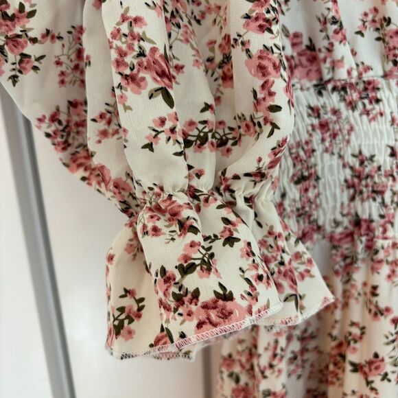 Women’s White Floral Ruffle Maxi Dress Long Sleeve Sweetheart Neck XL New - Picture 7 of 10